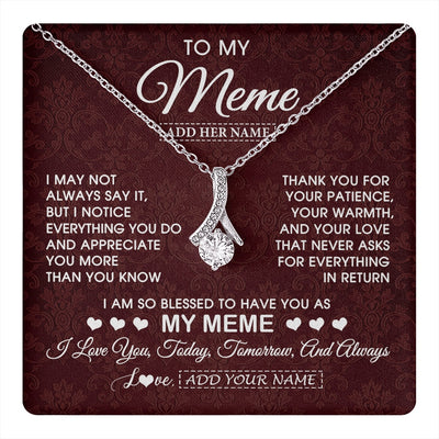 Alluring Beauty Necklace 14K White Gold Finish | 1 | Personalized To My Meme Gifts From Granddaughter Necklace Meaningful Jewelry Pendant Gifts For Meme Mothers Day Birthday Christmas Custom Gift Box Message Card | https://teecentury.