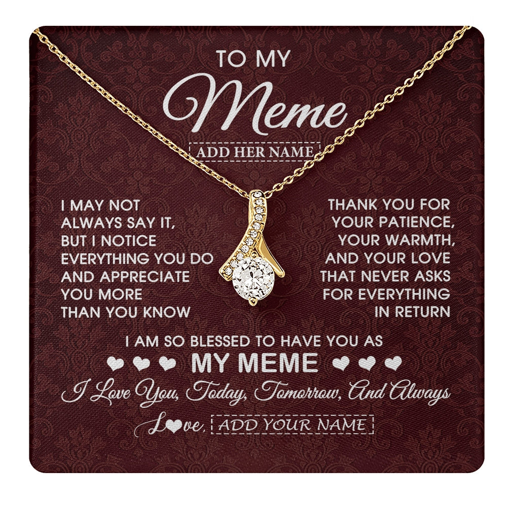 Alluring Beauty Necklace 18K Yellow Gold Finish | 1 | Personalized To My Meme Gifts From Granddaughter Necklace Meaningful Jewelry Pendant Gifts For Meme Mothers Day Birthday Christmas Custom Gift Box Message Card | https://teecentury.