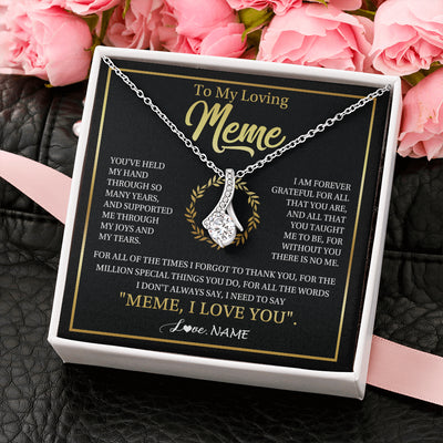 Alluring Beauty Necklace 14K White Gold Finish | 2 | Personalized To My Meme Gifts Necklace From Granddaughter Grandson Grateful Thank You Meme Birthday Mothers Day Christmas Customized Gift Box Message Card | teecentury