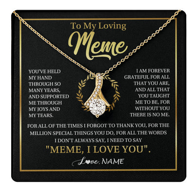 Alluring Beauty Necklace 18K Yellow Gold Finish | 1 | Personalized To My Meme Gifts Necklace From Granddaughter Grandson Grateful Thank You Meme Birthday Mothers Day Christmas Customized Gift Box Message Card | teecentury