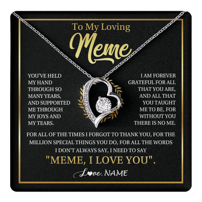 Forever Love Necklace 14K White Gold Finish | 1 | Personalized To My Meme Gifts Necklace From Granddaughter Grandson Grateful Thank You Meme Birthday Mothers Day Christmas Customized Gift Box Message Card | teecentury