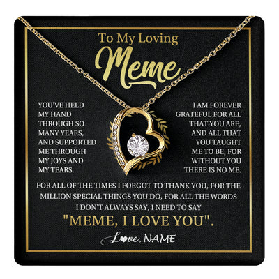 Forever Love Necklace 18K Yellow Gold Finish | 1 | Personalized To My Meme Gifts Necklace From Granddaughter Grandson Grateful Thank You Meme Birthday Mothers Day Christmas Customized Gift Box Message Card | teecentury