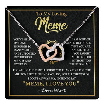 Interlocking Hearts Necklace Stainless Steel & Rose Gold Finish | 1 | Personalized To My Meme Gifts Necklace From Granddaughter Grandson Grateful Thank You Meme Birthday Mothers Day Christmas Customized Gift Box Message Card | teecentury