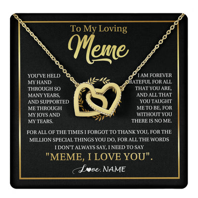 Interlocking Hearts Necklace 18K Yellow Gold Finish | 1 | Personalized To My Meme Gifts Necklace From Granddaughter Grandson Grateful Thank You Meme Birthday Mothers Day Christmas Customized Gift Box Message Card | teecentury