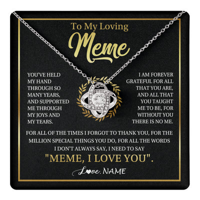 Love Knot Necklace 14K White Gold Finish | 1 | Personalized To My Meme Gifts Necklace From Granddaughter Grandson Grateful Thank You Meme Birthday Mothers Day Christmas Customized Gift Box Message Card | teecentury