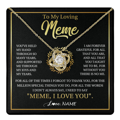 Love Knot Necklace 18K Yellow Gold Finish | 1 | Personalized To My Meme Gifts Necklace From Granddaughter Grandson Grateful Thank You Meme Birthday Mothers Day Christmas Customized Gift Box Message Card | teecentury