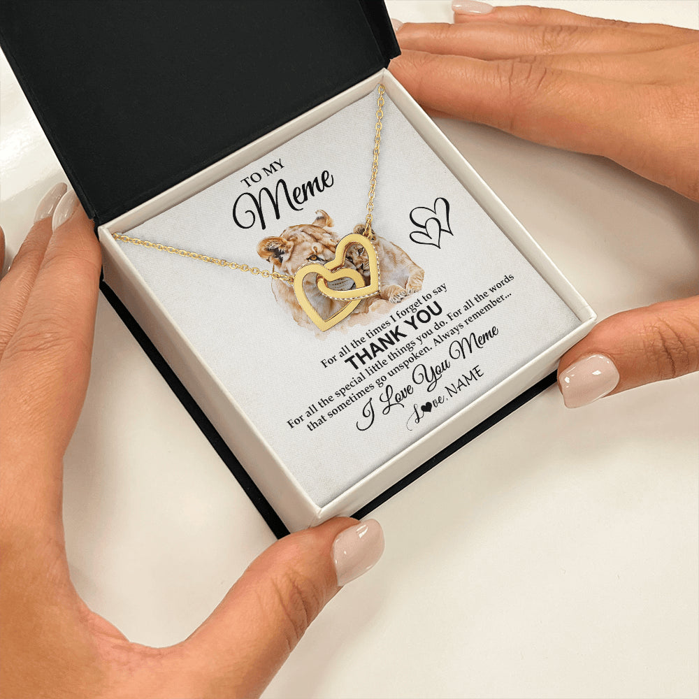 Interlocking Hearts Necklace 18K Yellow Gold Finish | 2 | Personalized To My Meme Necklace From Granddaughter Thank You Lion Meme Gift For Mothers Day Birthday Gift Christmas For Meme Customized Gift Box Message Card | teecentury