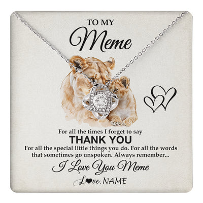 Love Knot Necklace 14K White Gold Finish | 1 | Personalized To My Meme Necklace From Granddaughter Thank You Lion Meme Gift For Mothers Day Birthday Gift Christmas For Meme Customized Gift Box Message Card | teecentury