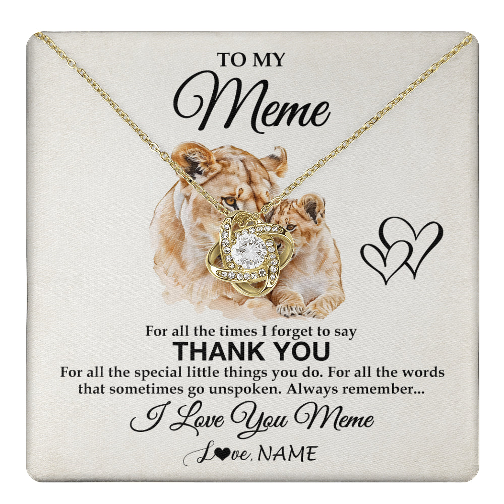 Love Knot Necklace 18K Yellow Gold Finish | 1 | Personalized To My Meme Necklace From Granddaughter Thank You Lion Meme Gift For Mothers Day Birthday Gift Christmas For Meme Customized Gift Box Message Card | teecentury