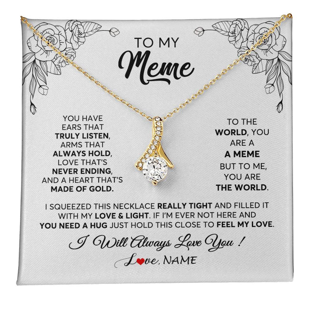 Alluring Beauty Necklace 18K Yellow Gold Finish | 1 | Personalized To My Meme Necklace From Grandkids Granddaughter Hold This Close Feel My Love Meme Birthday Mothers Day Christmas Customized Gift Box Message Card | teecentury