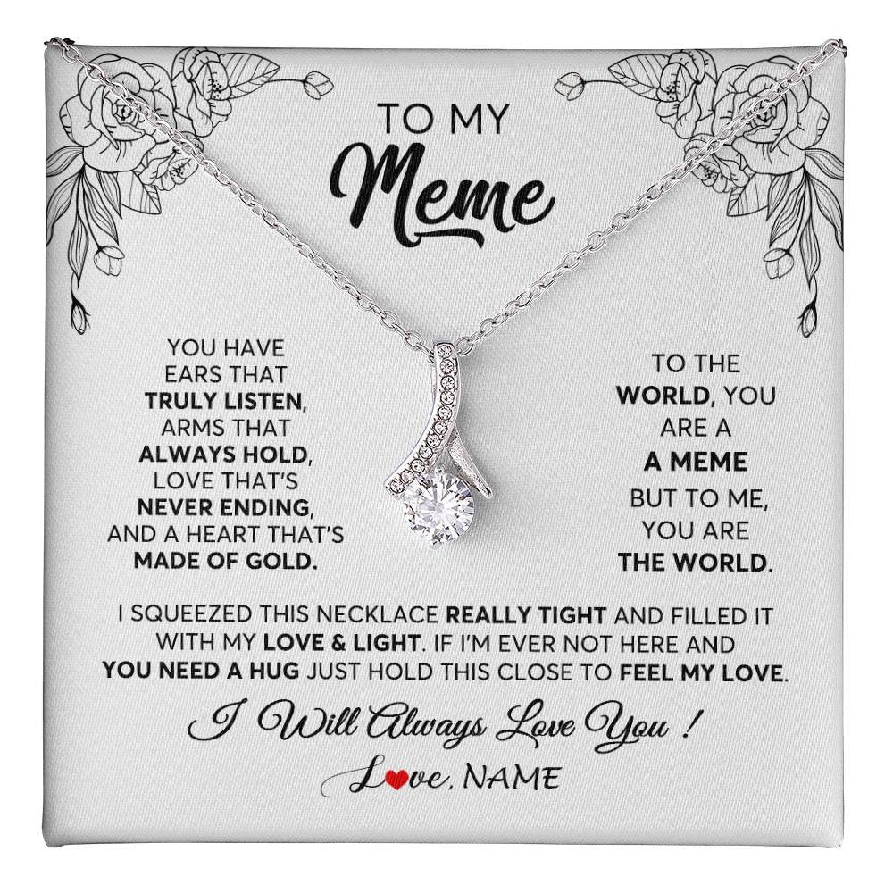 Alluring Beauty Necklace 14K White Gold Finish | 1 | Personalized To My Meme Necklace From Grandkids Granddaughter Hold This Close Feel My Love Meme Birthday Mothers Day Christmas Customized Gift Box Message Card | teecentury