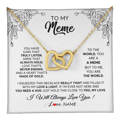 Interlocking Hearts Necklace 18K Yellow Gold Finish | 1 | Personalized To My Meme Necklace From Grandkids Granddaughter Hold This Close Feel My Love Meme Birthday Mothers Day Christmas Customized Gift Box Message Card | teecentury