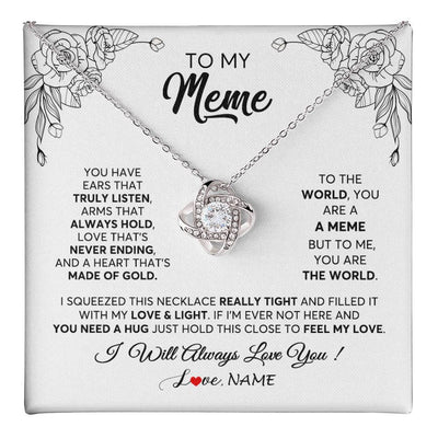 Love Knot Necklace 14K White Gold Finish | 1 | Personalized To My Meme Necklace From Grandkids Granddaughter Hold This Close Feel My Love Meme Birthday Mothers Day Christmas Customized Gift Box Message Card | teecentury