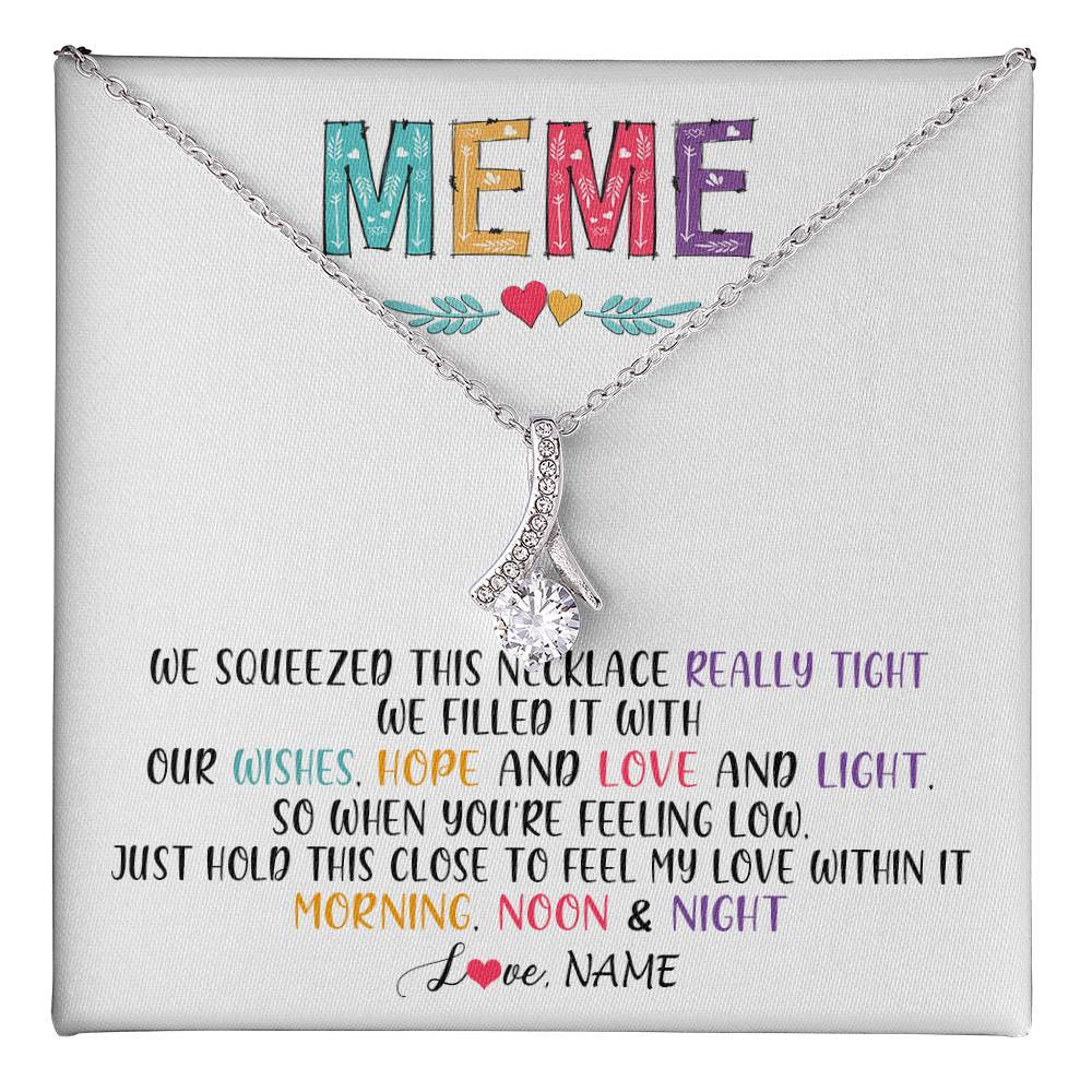 Alluring Beauty Necklace 14K White Gold Finish | 1 | Personalized To My Meme Necklace From Grandkids Granddaughter We Squeezed This Necklace Meme Birthday Mothers Day Christmas Customized Gift Box Message Card | teecentury