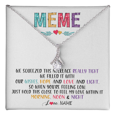 Alluring Beauty Necklace 14K White Gold Finish | 1 | Personalized To My Meme Necklace From Grandkids Granddaughter We Squeezed This Necklace Meme Birthday Mothers Day Christmas Customized Gift Box Message Card | teecentury