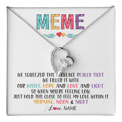 Forever Love Necklace 14K White Gold Finish | 1 | Personalized To My Meme Necklace From Grandkids Granddaughter We Squeezed This Necklace Meme Birthday Mothers Day Christmas Customized Gift Box Message Card | teecentury
