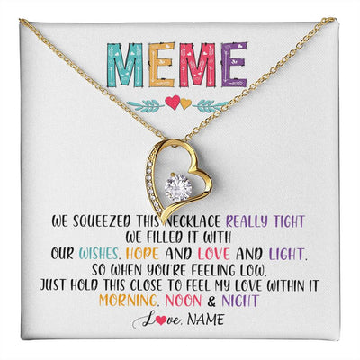 Forever Love Necklace 18K Yellow Gold Finish | 1 | Personalized To My Meme Necklace From Grandkids Granddaughter We Squeezed This Necklace Meme Birthday Mothers Day Christmas Customized Gift Box Message Card | teecentury