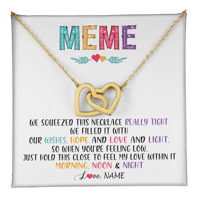 Interlocking Hearts Necklace 18K Yellow Gold Finish | 1 | Personalized To My Meme Necklace From Grandkids Granddaughter We Squeezed This Necklace Meme Birthday Mothers Day Christmas Customized Gift Box Message Card | teecentury