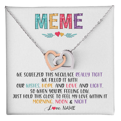 Interlocking Hearts Necklace Stainless Steel & Rose Gold Finish | 1 | Personalized To My Meme Necklace From Grandkids Granddaughter We Squeezed This Necklace Meme Birthday Mothers Day Christmas Customized Gift Box Message Card | teecentury