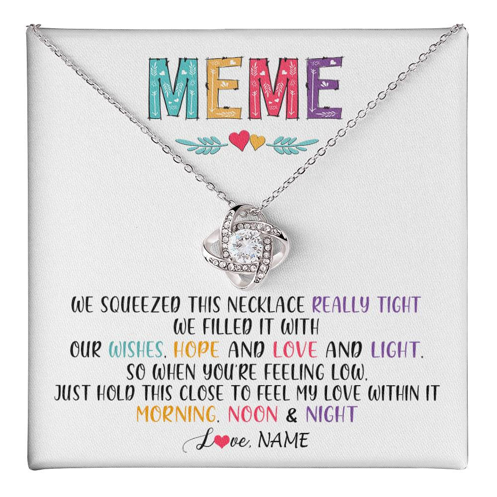 Love Knot Necklace 14K White Gold Finish | 1 | Personalized To My Meme Necklace From Grandkids Granddaughter We Squeezed This Necklace Meme Birthday Mothers Day Christmas Customized Gift Box Message Card | teecentury