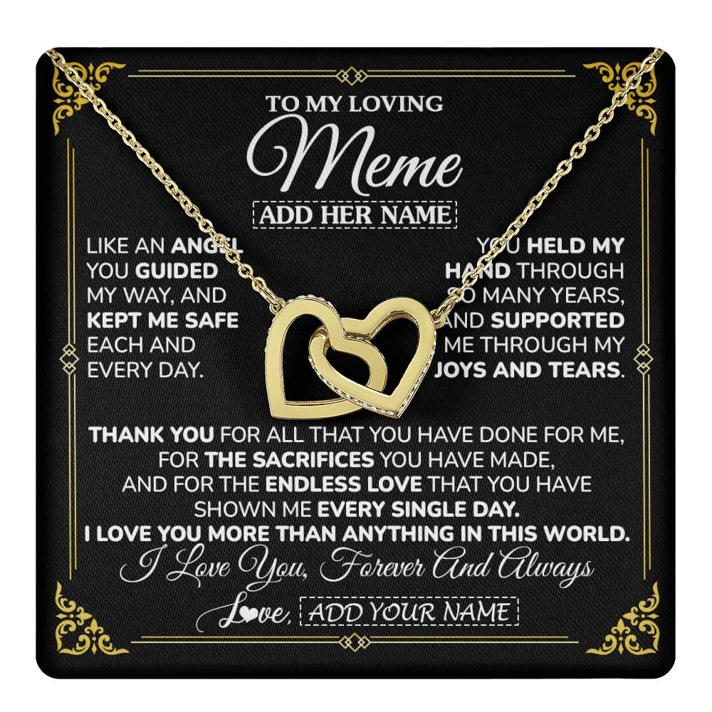 Interlocking Hearts Necklace 18K Yellow Gold Finish | 1 | Personalized To My Meme Necklace Gifts Meaningful Gift To Meme From Granddaughter Without You There Is No Me Mothers Day Birthday Custom Gift Box Message Card | https://teecentury.