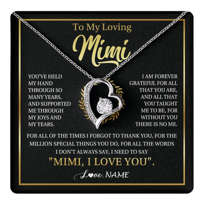 Forever Love Necklace 14K White Gold Finish | 1 | Personalized To My Mimi Gifts Necklace From Granddaughter Grandson Grateful Thank You Mimi Birthday Mothers Day Christmas Customized Gift Box Message Card | teecentury