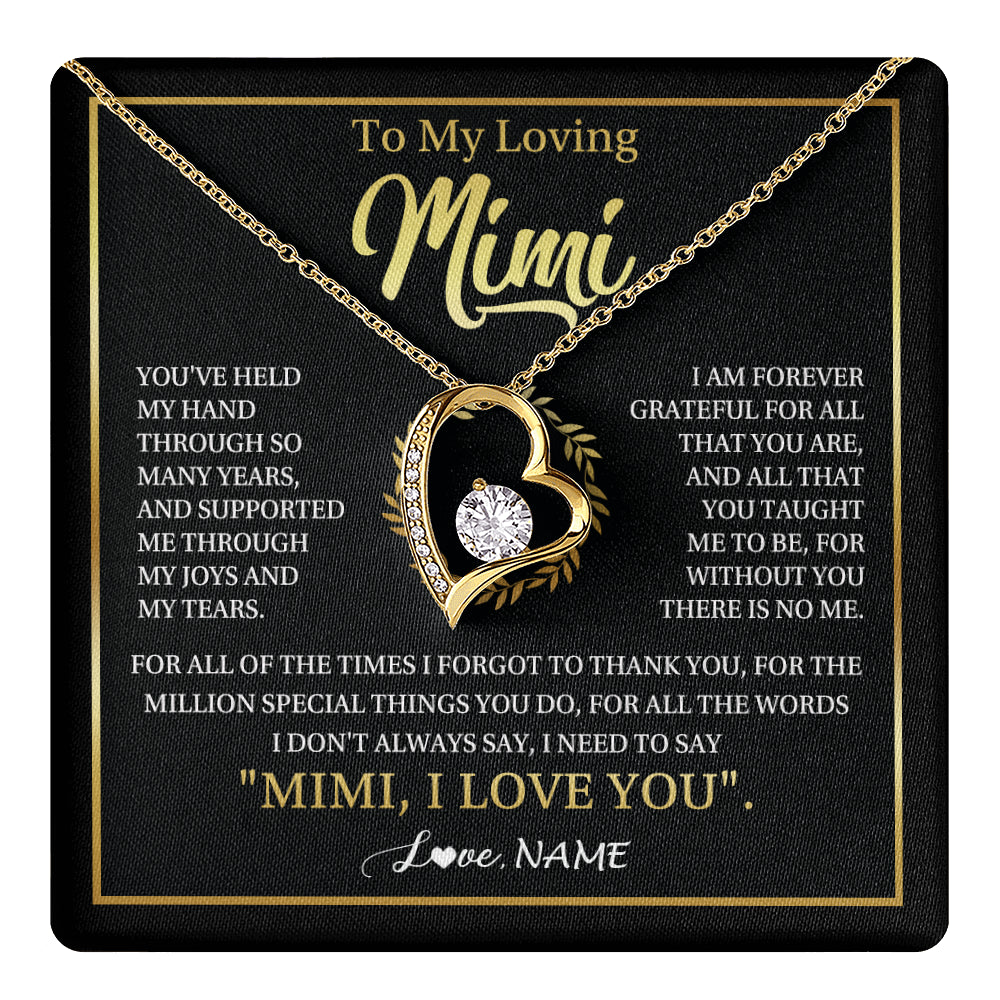 Forever Love Necklace 18K Yellow Gold Finish | 1 | Personalized To My Mimi Gifts Necklace From Granddaughter Grandson Grateful Thank You Mimi Birthday Mothers Day Christmas Customized Gift Box Message Card | teecentury