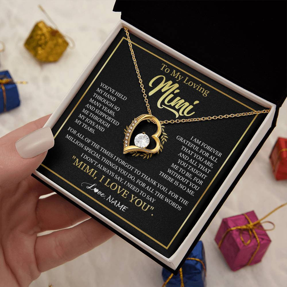Forever Love Necklace 18K Yellow Gold Finish | 2 | Personalized To My Mimi Gifts Necklace From Granddaughter Grandson Grateful Thank You Mimi Birthday Mothers Day Christmas Customized Gift Box Message Card | teecentury