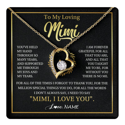 Forever Love Necklace 18K Yellow Gold Finish | 1 | Personalized To My Mimi Gifts Necklace From Granddaughter Grandson Grateful Thank You Mimi Birthday Mothers Day Christmas Customized Gift Box Message Card | teecentury