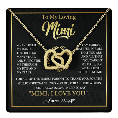 Interlocking Hearts Necklace 18K Yellow Gold Finish | 1 | Personalized To My Mimi Gifts Necklace From Granddaughter Grandson Grateful Thank You Mimi Birthday Mothers Day Christmas Customized Gift Box Message Card | teecentury