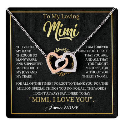 Interlocking Hearts Necklace Stainless Steel & Rose Gold Finish | 1 | Personalized To My Mimi Gifts Necklace From Granddaughter Grandson Grateful Thank You Mimi Birthday Mothers Day Christmas Customized Gift Box Message Card | teecentury