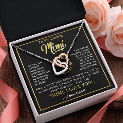 Interlocking Hearts Necklace Stainless Steel & Rose Gold Finish | 2 | Personalized To My Mimi Gifts Necklace From Granddaughter Grandson Grateful Thank You Mimi Birthday Mothers Day Christmas Customized Gift Box Message Card | teecentury