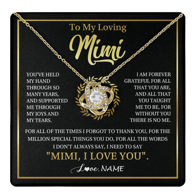 Love Knot Necklace 18K Yellow Gold Finish | 1 | Personalized To My Mimi Gifts Necklace From Granddaughter Grandson Grateful Thank You Mimi Birthday Mothers Day Christmas Customized Gift Box Message Card | teecentury