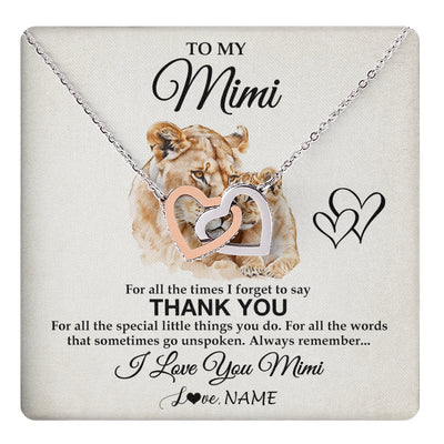 Interlocking Hearts Necklace Stainless Steel & Rose Gold Finish | 1 | Personalized To My Mimi Necklace From Granddaughter Thank You Lion Mimi Gift For Mothers Day Birthday Gift Christmas For Mimi Customized Gift Box Message Card | teecentury
