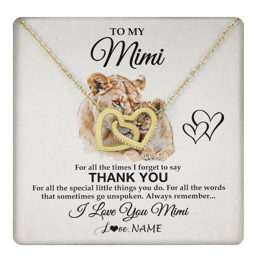 Interlocking Hearts Necklace 18K Yellow Gold Finish | 1 | Personalized To My Mimi Necklace From Granddaughter Thank You Lion Mimi Gift For Mothers Day Birthday Gift Christmas For Mimi Customized Gift Box Message Card | teecentury