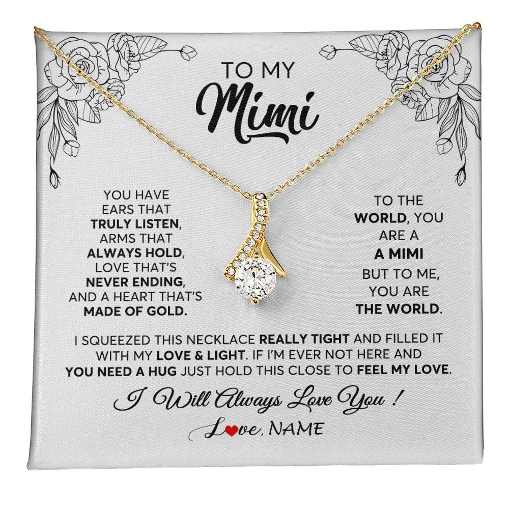 Alluring Beauty Necklace 18K Yellow Gold Finish | 1 | Personalized To My Mimi Necklace From Grandkids Granddaughter Hold This Close Feel My Love Mimi Birthday Mothers Day Christmas Customized Gift Box Message Card | teecentury