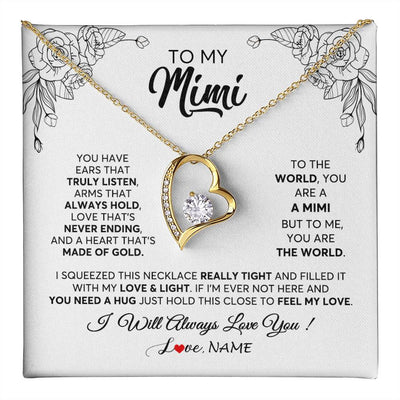 Forever Love Necklace 18K Yellow Gold Finish | 1 | Personalized To My Mimi Necklace From Grandkids Granddaughter Hold This Close Feel My Love Mimi Birthday Mothers Day Christmas Customized Gift Box Message Card | teecentury