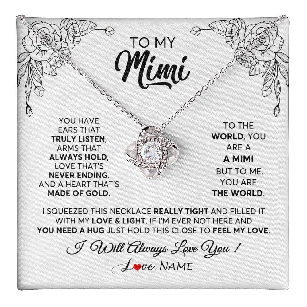 Love Knot Necklace 14K White Gold Finish | 1 | Personalized To My Mimi Necklace From Grandkids Granddaughter Hold This Close Feel My Love Mimi Birthday Mothers Day Christmas Customized Gift Box Message Card | teecentury