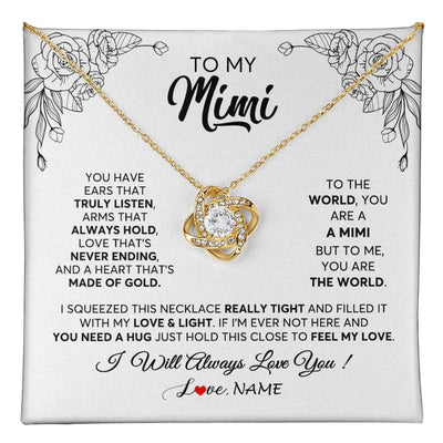 Love Knot Necklace 18K Yellow Gold Finish | 1 | Personalized To My Mimi Necklace From Grandkids Granddaughter Hold This Close Feel My Love Mimi Birthday Mothers Day Christmas Customized Gift Box Message Card | teecentury