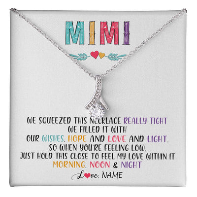 Alluring Beauty Necklace 14K White Gold Finish | 1 | Personalized To My Mimi Necklace From Grandkids Granddaughter We Squeezed This Necklace Mimi Birthday Mothers Day Christmas Customized Gift Box Message Card | teecentury