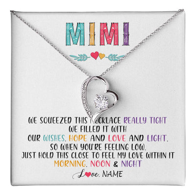 Forever Love Necklace 14K White Gold Finish | 1 | Personalized To My Mimi Necklace From Grandkids Granddaughter We Squeezed This Necklace Mimi Birthday Mothers Day Christmas Customized Gift Box Message Card | teecentury
