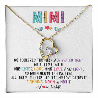 Forever Love Necklace 18K Yellow Gold Finish | 1 | Personalized To My Mimi Necklace From Grandkids Granddaughter We Squeezed This Necklace Mimi Birthday Mothers Day Christmas Customized Gift Box Message Card | teecentury