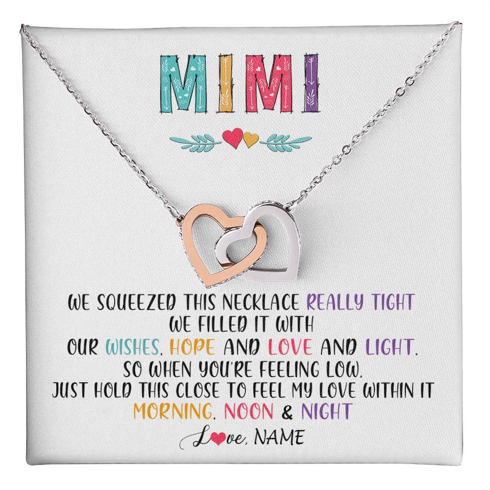 Interlocking Hearts Necklace Stainless Steel & Rose Gold Finish | 1 | Personalized To My Mimi Necklace From Grandkids Granddaughter We Squeezed This Necklace Mimi Birthday Mothers Day Christmas Customized Gift Box Message Card | teecentury