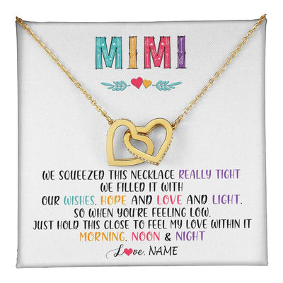 Interlocking Hearts Necklace 18K Yellow Gold Finish | 1 | Personalized To My Mimi Necklace From Grandkids Granddaughter We Squeezed This Necklace Mimi Birthday Mothers Day Christmas Customized Gift Box Message Card | teecentury