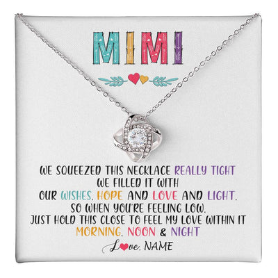 Love Knot Necklace 14K White Gold Finish | 1 | Personalized To My Mimi Necklace From Grandkids Granddaughter We Squeezed This Necklace Mimi Birthday Mothers Day Christmas Customized Gift Box Message Card | teecentury