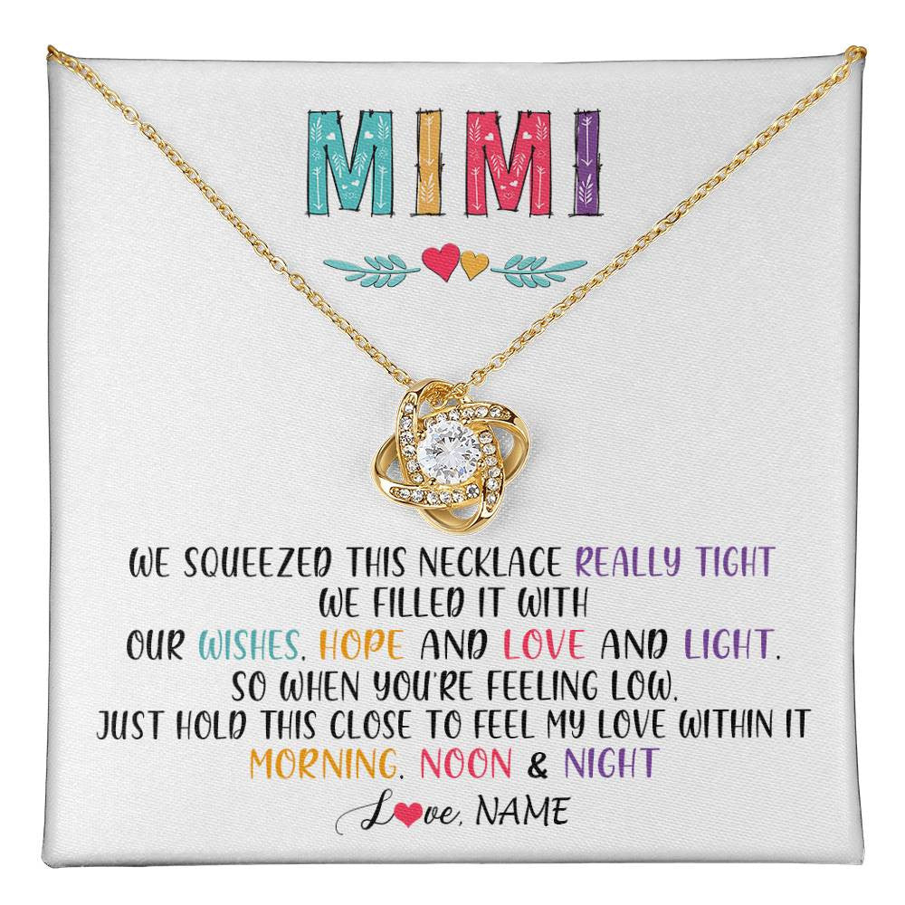 Love Knot Necklace 18K Yellow Gold Finish | 1 | Personalized To My Mimi Necklace From Grandkids Granddaughter We Squeezed This Necklace Mimi Birthday Mothers Day Christmas Customized Gift Box Message Card | teecentury