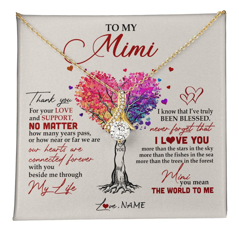 Alluring Beauty Necklace 18K Yellow Gold Finish | 1 | Personalized To My Mimi Necklace From Grandkids Never Forget That I Love You You Mean The World Mimi Birthday Mothers Day Christmas Customized Gift Box Message Card | teecentury