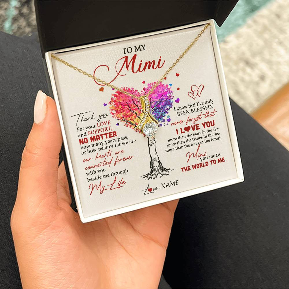 Alluring Beauty Necklace 18K Yellow Gold Finish | 2 | Personalized To My Mimi Necklace From Grandkids Never Forget That I Love You You Mean The World Mimi Birthday Mothers Day Christmas Customized Gift Box Message Card | teecentury