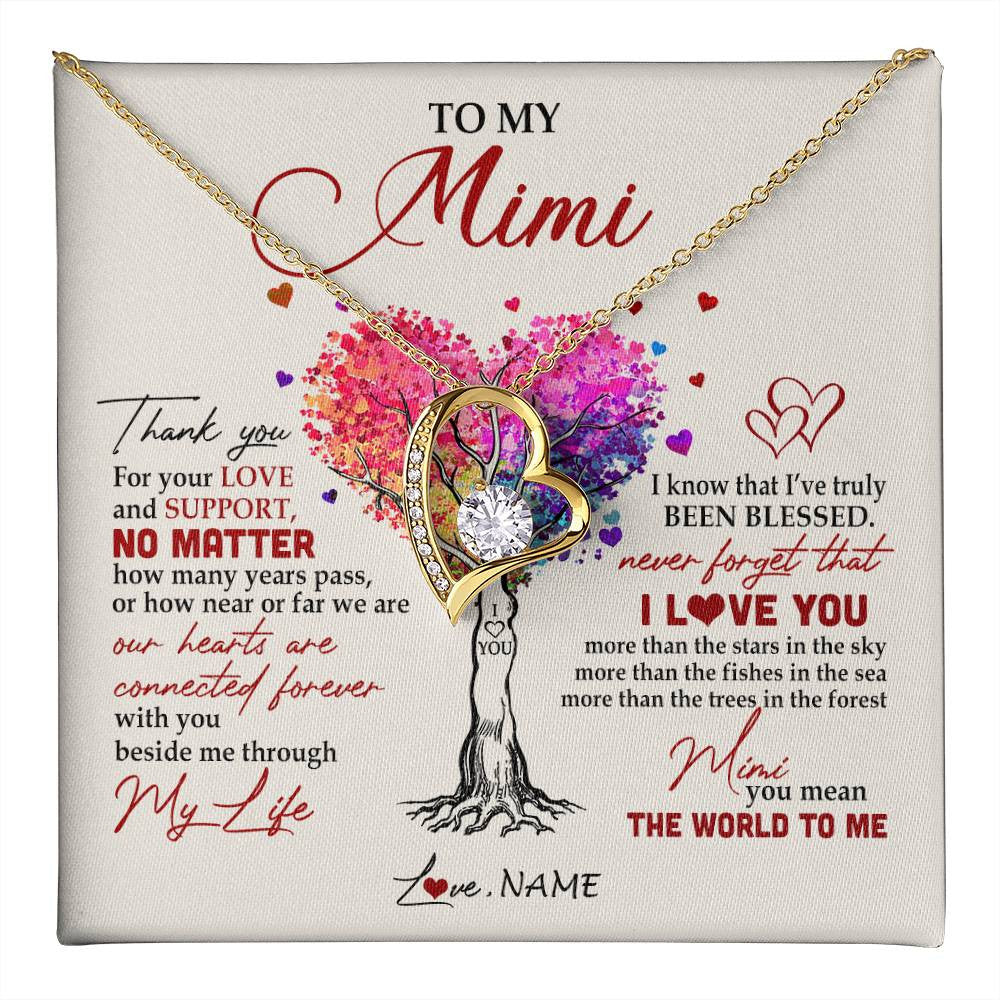 Forever Love Necklace 18K Yellow Gold Finish | 1 | Personalized To My Mimi Necklace From Grandkids Never Forget That I Love You You Mean The World Mimi Birthday Mothers Day Christmas Customized Gift Box Message Card | teecentury
