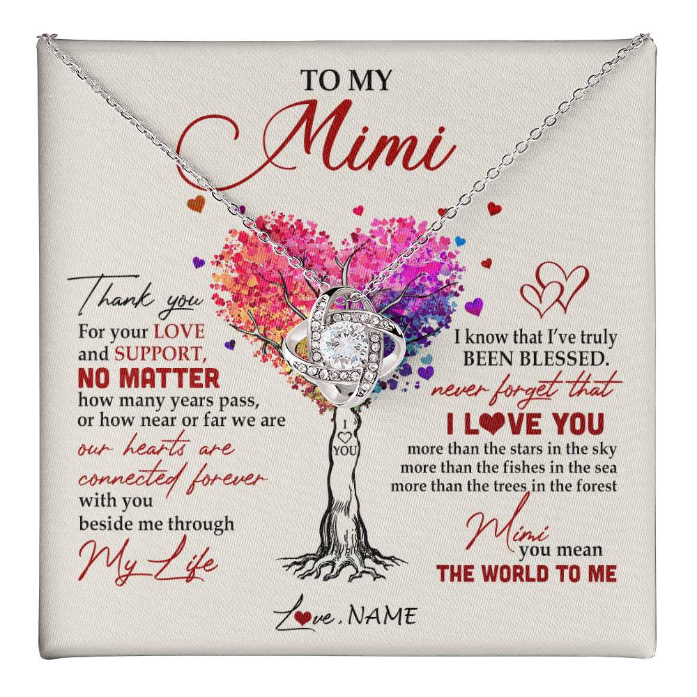 Love Knot Necklace 14K White Gold Finish | 1 | Personalized To My Mimi Necklace From Grandkids Never Forget That I Love You You Mean The World Mimi Birthday Mothers Day Christmas Customized Gift Box Message Card | teecentury